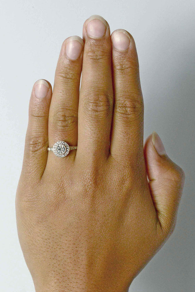 Diamond target style engagement ring.