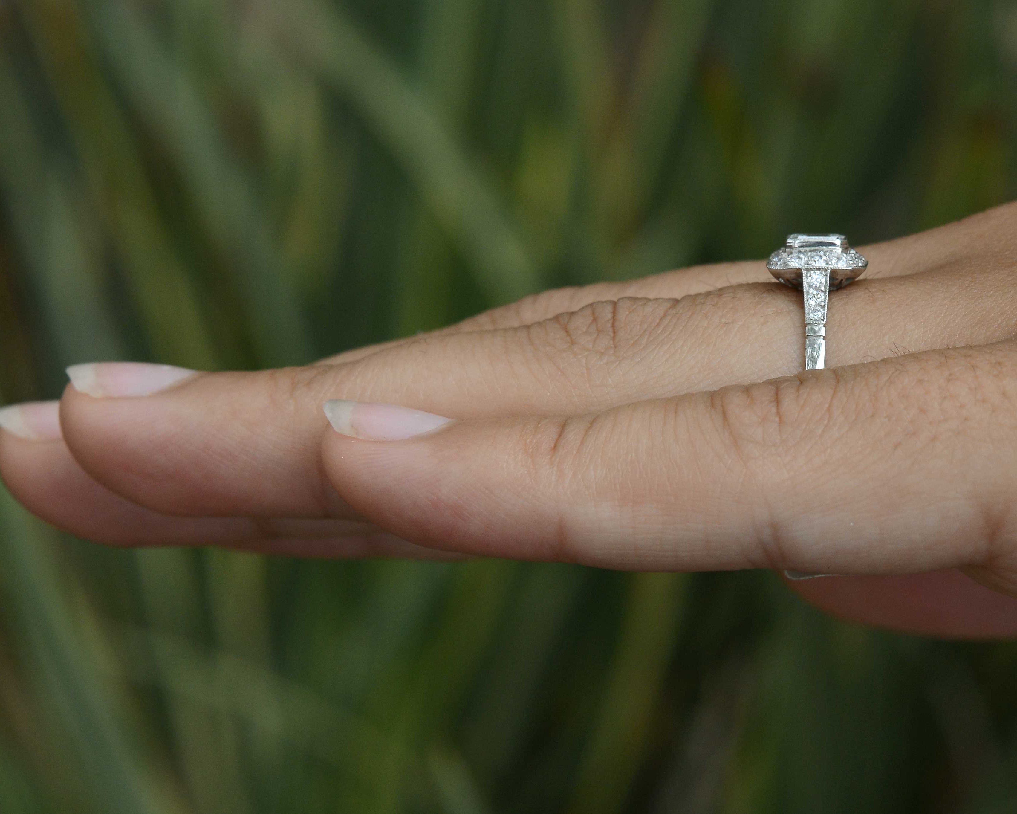 This bezel setting diamond wedding ring sits low on your hand.