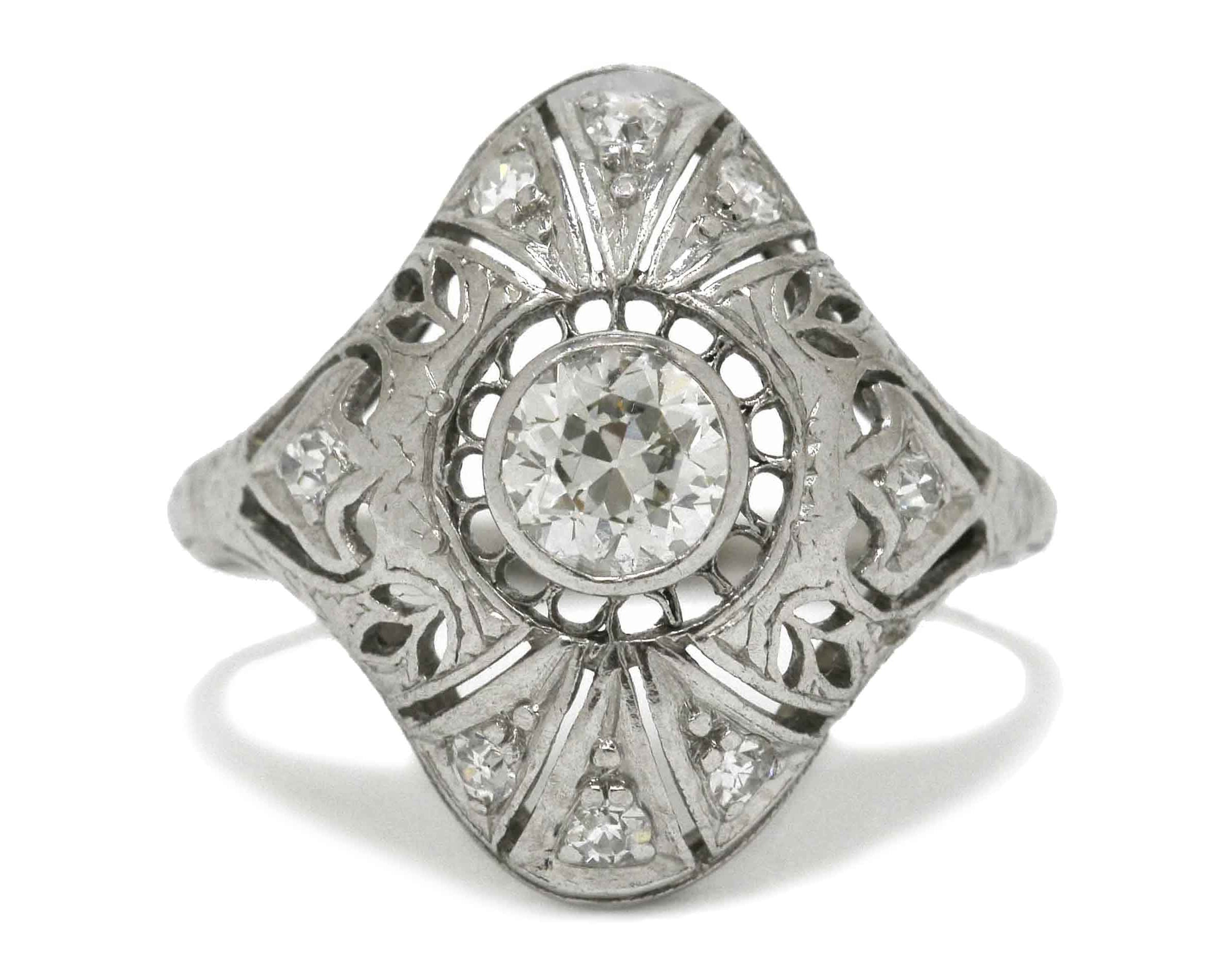 Art Deco Navette Engagement Ring