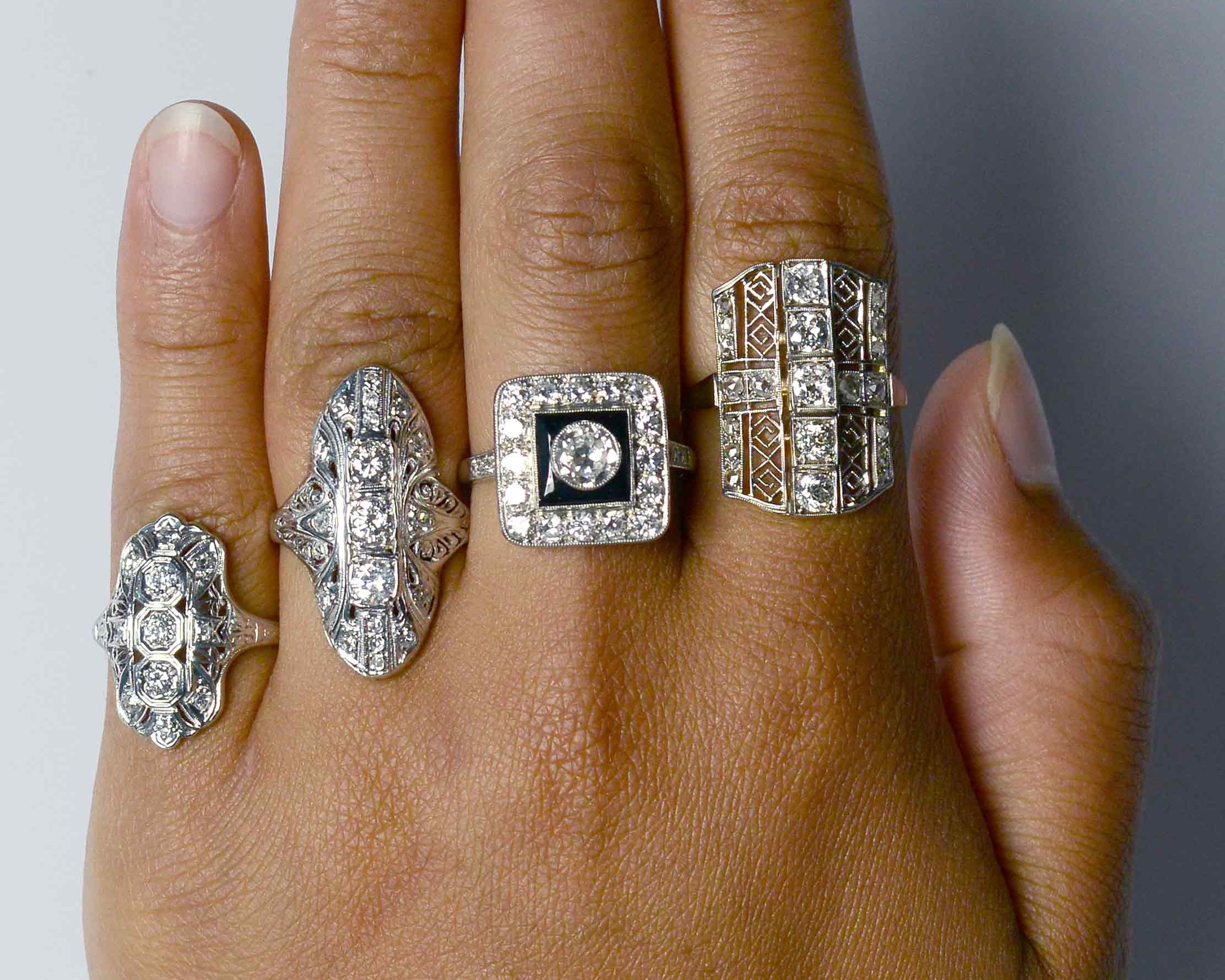 Big diamond shield rings.