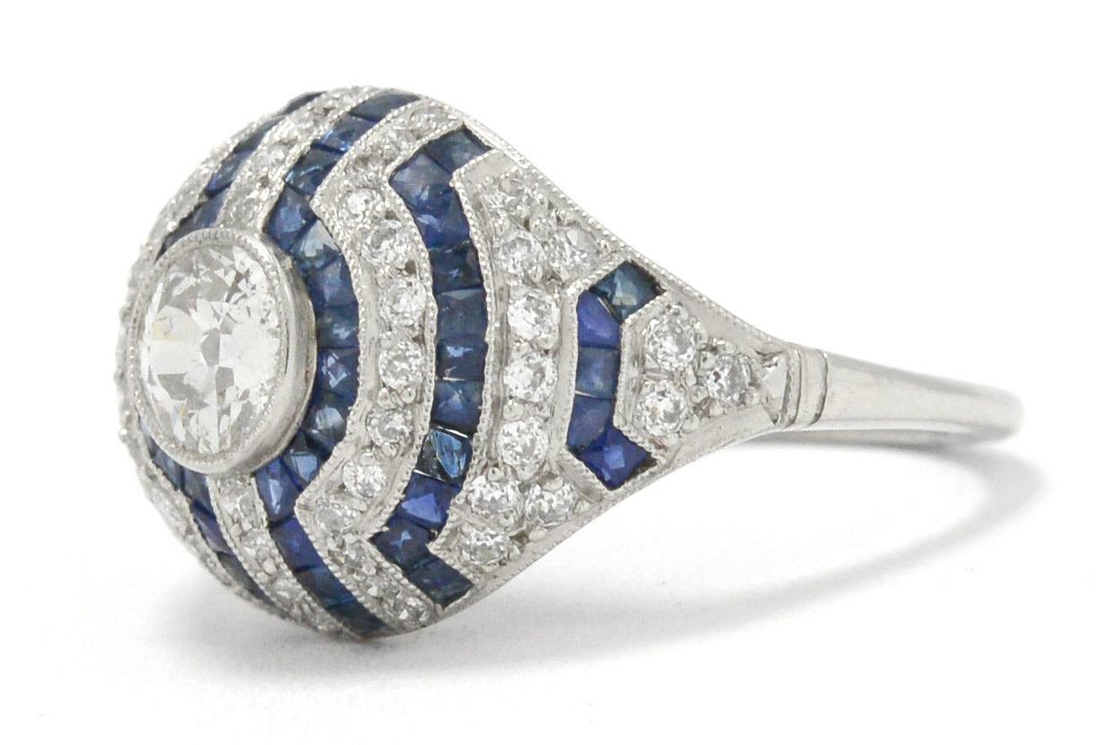 A unique Art Deco ring with blue sapphire and diamond stripes.