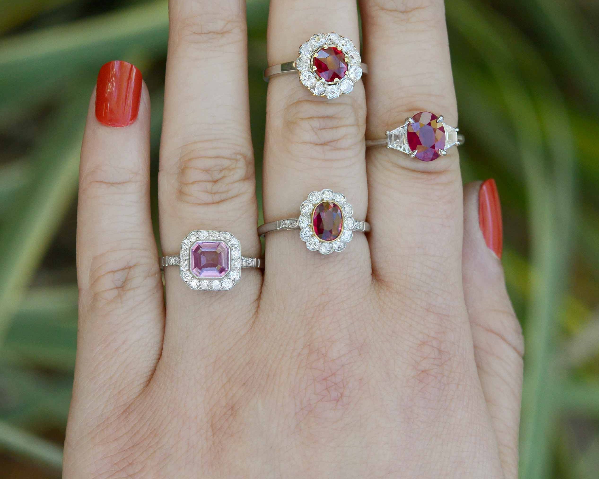 A few of our ruby and pink sapphire engagement rings.