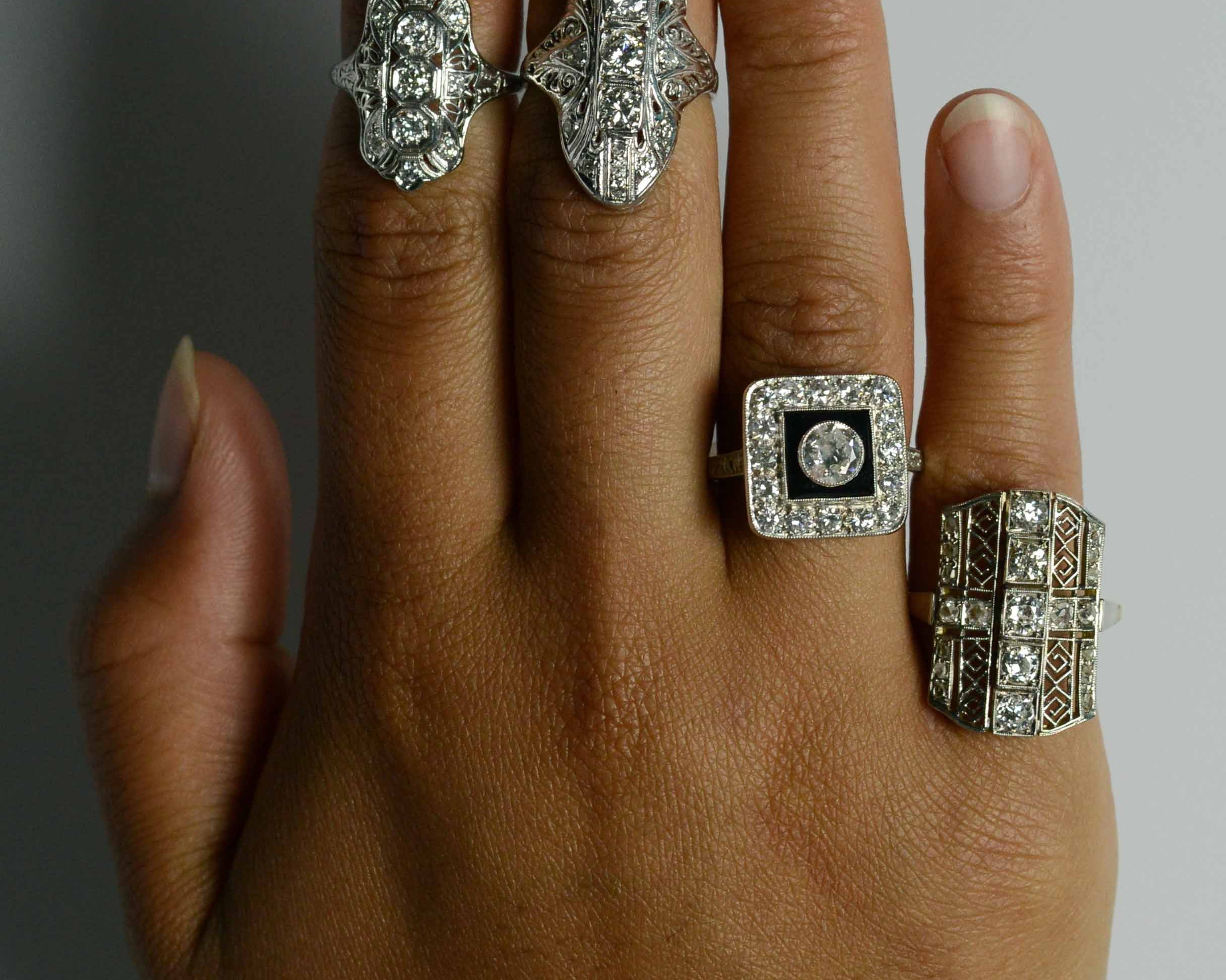 A collection of unique platinum diamond rings.