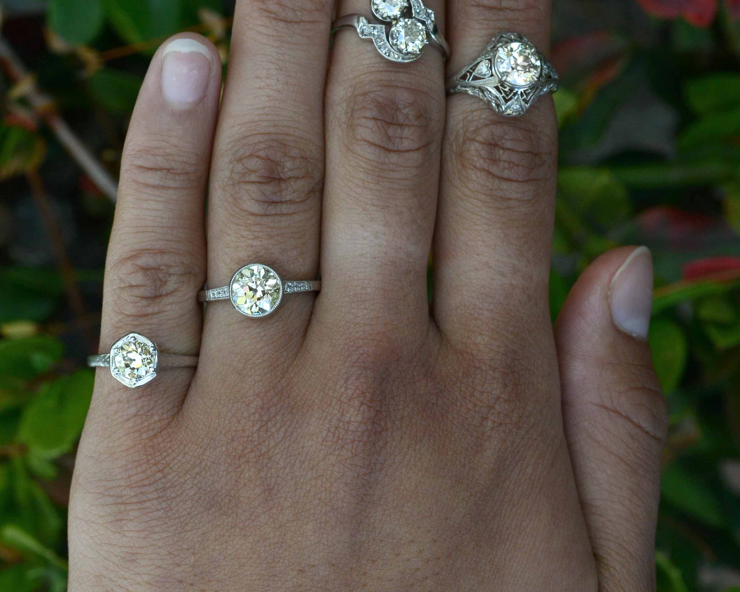 Platinum diamond solitaire engagement rings.