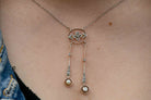 Antique Art Nouveau Natural Pearl & Diamond Drop Necklace