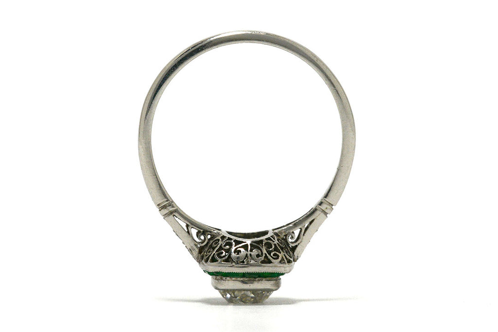 Scrolling filigree design on the underside of this antique Art Deco ring.