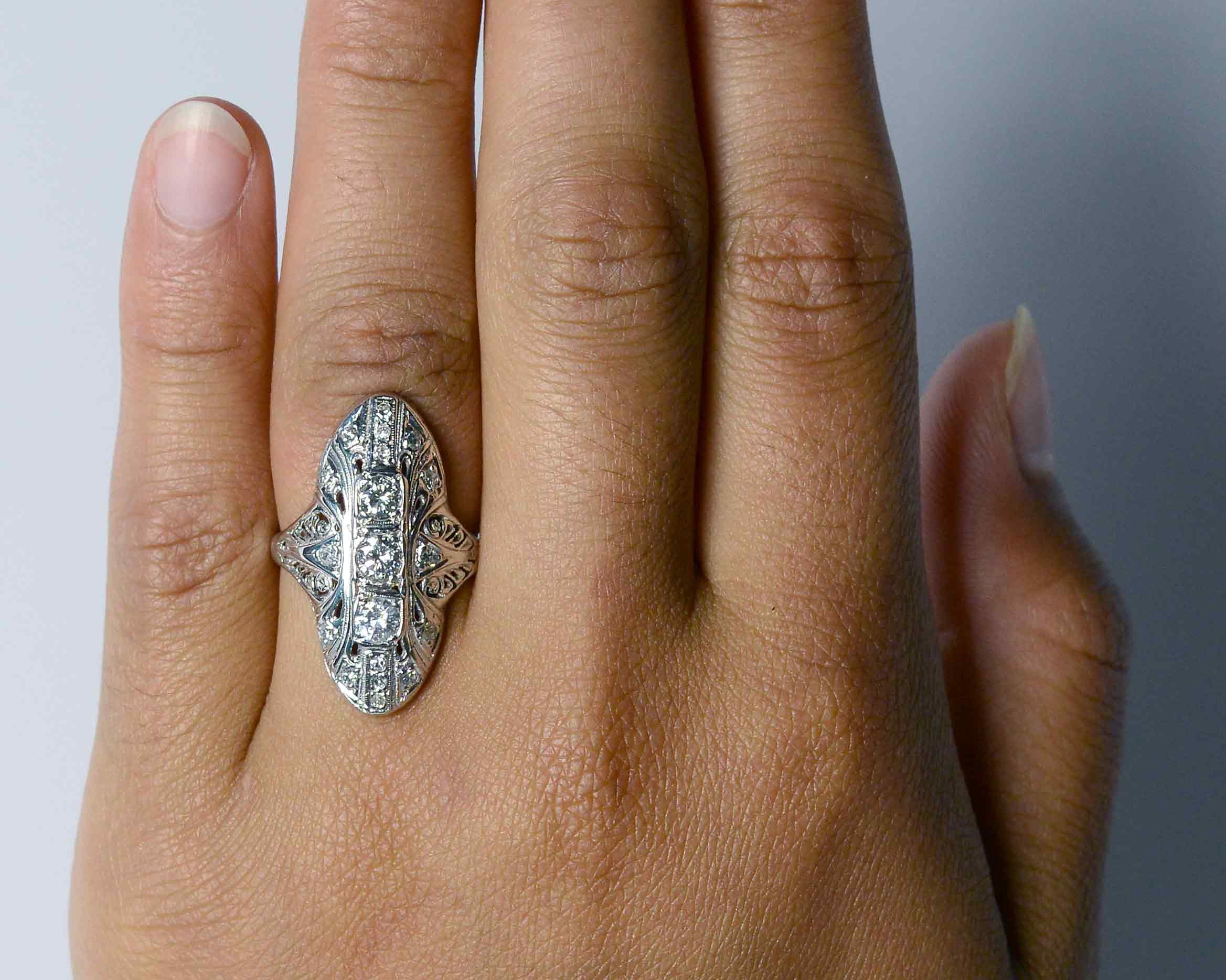 Oval navette diamonds ring.