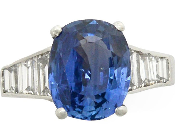 A no heat 5 carat oval blue sapphire engagement ring.