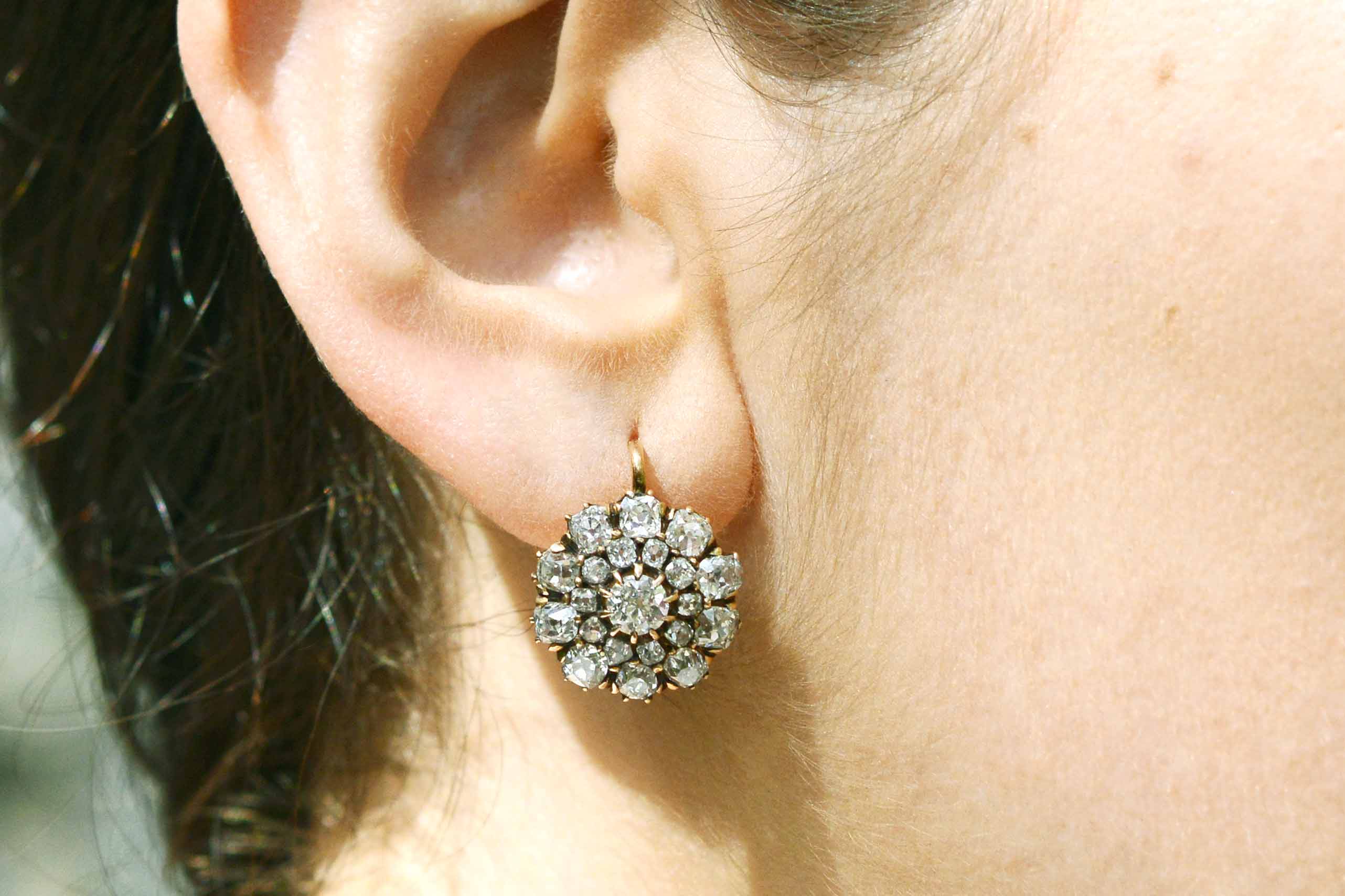 Over 6 carats of sparkling diamonds in a one of a kind earring design.