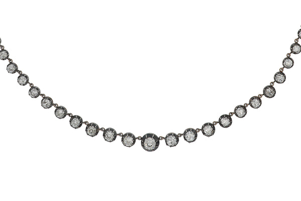 16 Carat Old Mine Cut Diamond Victorian Style Riviere' Necklace
